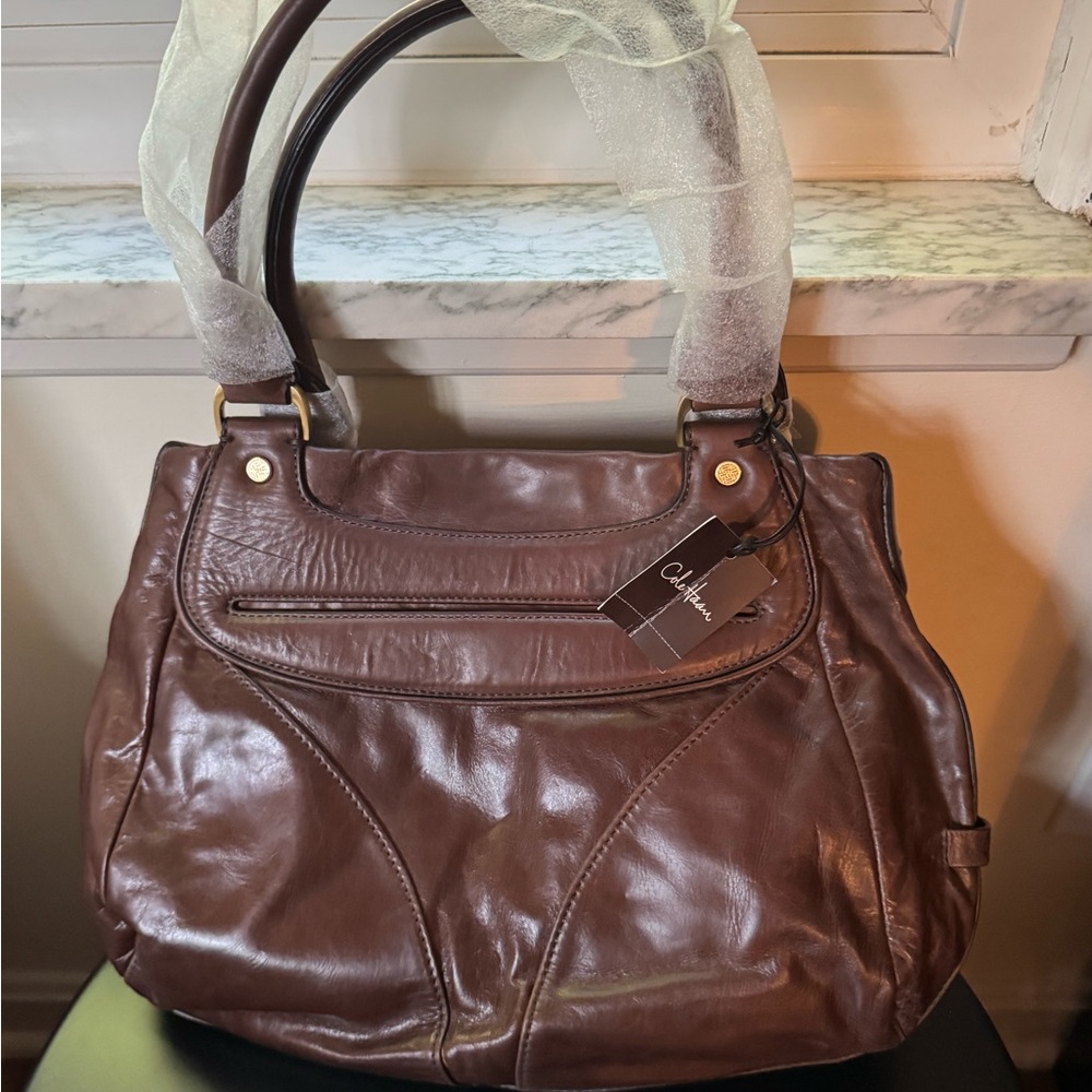 Cole Haan Dark Brown Leather Satchel - Picture 2 of 3